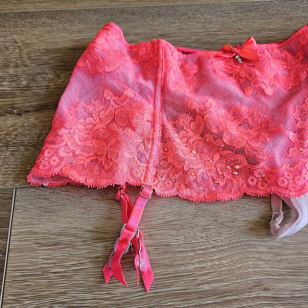 Victoria's Secret Pink Sexy Lace Lingerie Lace Garter Thong Bottom Stocking Clip